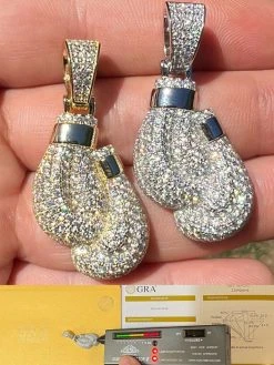 MOISSANITE Hip Hop Boxing Gloves Pendant Necklace Iced 925 Silver/ Gold Plating