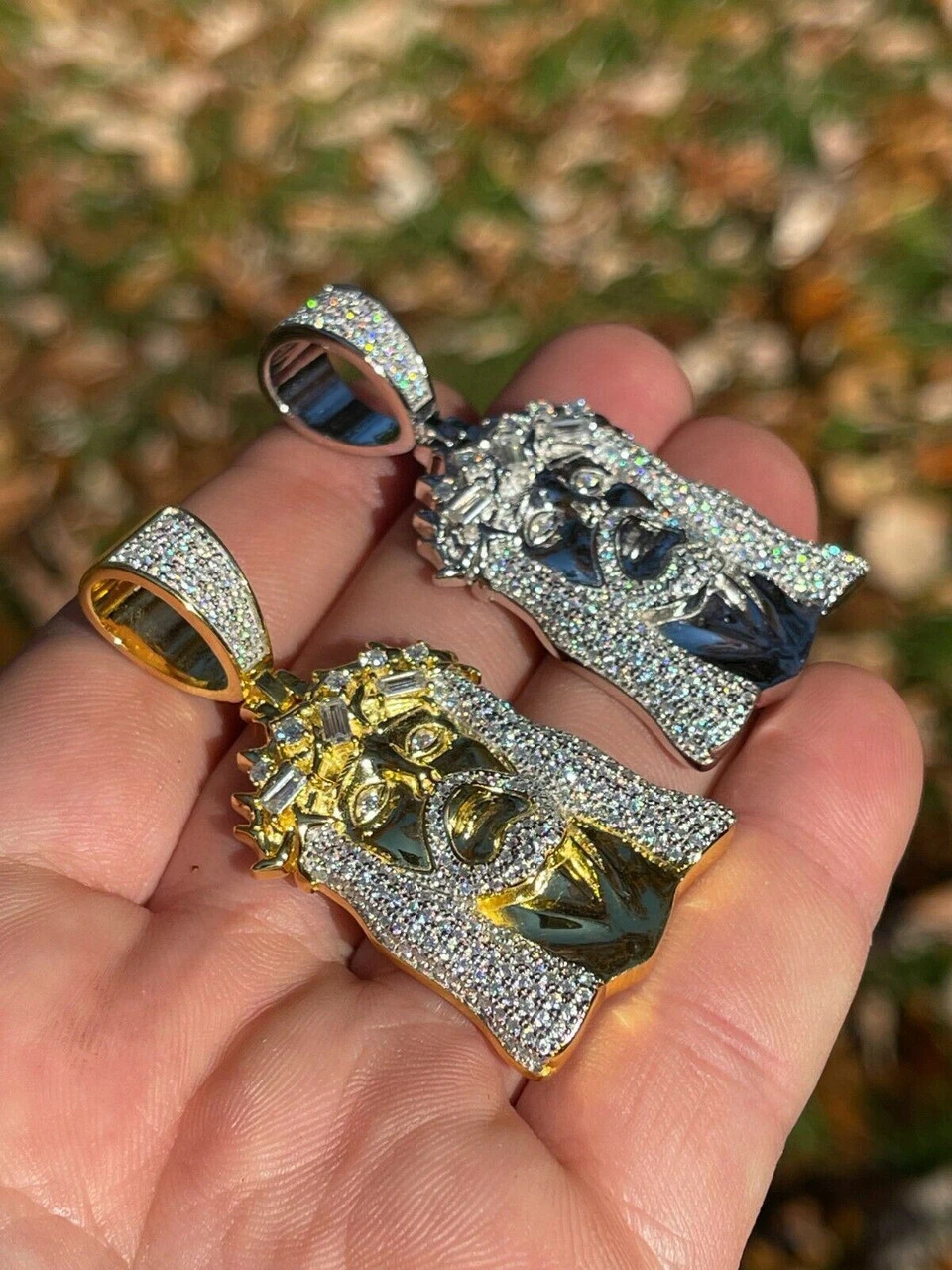 MOISSANITE Iced Real Solid Silver Gold Baguette Jesus Piece Pendant Necklace Men 4 MOISSANITE Iced Real Solid Silver Gold Baguette Jesus Piece Pendant Necklace Men - Image 2