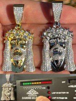 MOISSANITE Iced Real Solid Silver Gold Baguette Jesus Piece Pendant Necklace Men