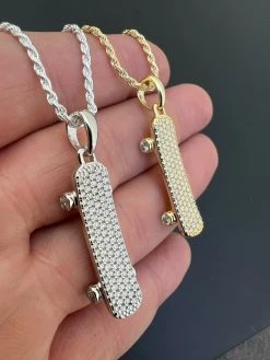 MOISSANITE Iced Silver Skateboard Pendant Hip Hop Gold Necklace Pass Diamond Test 16 MOISSANITE Iced Silver Skateboard Pendant Hip Hop Gold Necklace Pass Diamond Test -Harlem Bling Shop hip hop moissanite iced silver skateboard pendant hi hop gold necklace pass diamond test 60308.1664360364