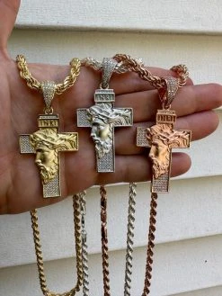 MOISSANITE Jesus Face On Cross Pendant Iced Necklace Real 925 Silver / 14k Gold 37 MOISSANITE Jesus Face On Cross Pendant Iced Necklace Real 925 Silver / 14k Gold -Harlem Bling Shop hip hop moissanite jesus face on cross pendant iced necklace real 925 silver 14k gold 12430.1692838424