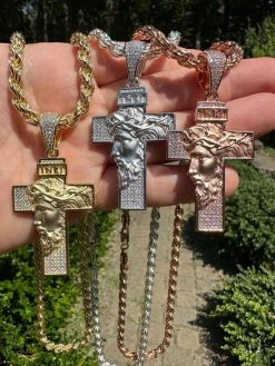 MOISSANITE Jesus Face On Cross Pendant Iced Necklace Real 925 Silver / 14k Gold 38 MOISSANITE Jesus Face On Cross Pendant Iced Necklace Real 925 Silver / 14k Gold -Harlem Bling Shop hip hop moissanite jesus face on cross pendant iced necklace real 925 silver 14k gold 75278.1692838428