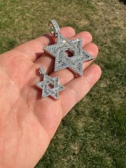 Moissanite Jewish Star Magen David Pendant Iced Necklace Silver Real 925 Silver -Harlem Bling Shop hip hop moissanite jewish star magen david pendant iced necklace silver real 925 silver 08290.1694049567
