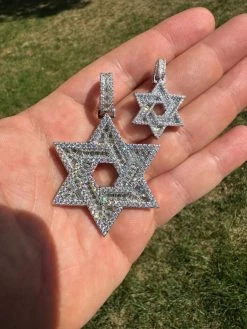 Moissanite Jewish Star Magen David Pendant Iced Necklace Silver Real 925 Silver -Harlem Bling Shop hip hop moissanite jewish star magen david pendant iced necklace silver real 925 silver 19461.1694049389