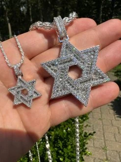 Moissanite Jewish Star Magen David Pendant Iced Necklace Silver Real 925 Silver -Harlem Bling Shop hip hop moissanite jewish star magen david pendant iced necklace silver real 925 silver 28294.1694049345