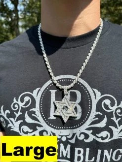 Moissanite Jewish Star Magen David Pendant Iced Necklace Silver Real 925 Silver -Harlem Bling Shop hip hop moissanite jewish star magen david pendant iced necklace silver real 925 silver 58355.1694049288
