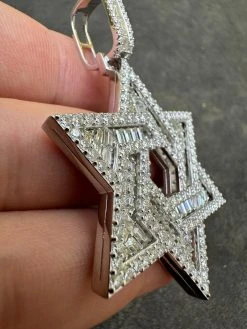 Moissanite Jewish Star Magen David Pendant Iced Necklace Silver Real 925 Silver -Harlem Bling Shop hip hop moissanite jewish star magen david pendant iced necklace silver real 925 silver 72862.1694049404