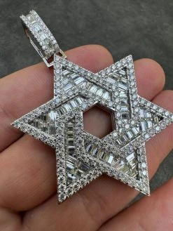 Moissanite Jewish Star Magen David Pendant Iced Necklace Silver Real 925 Silver -Harlem Bling Shop hip hop moissanite jewish star magen david pendant iced necklace silver real 925 silver 75048.1694049300