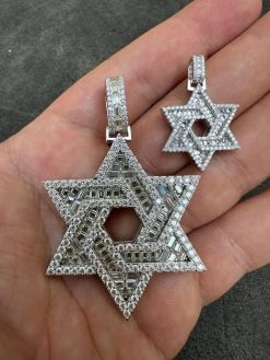 Moissanite Jewish Star Magen David Pendant Iced Necklace Silver Real 925 Silver -Harlem Bling Shop hip hop moissanite jewish star magen david pendant iced necklace silver real 925 silver 90880.1694049577