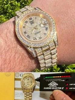 MOISSANITE Mens Presidential Automatic Watch Gold Iced Hip Hop Pass Diamond Test