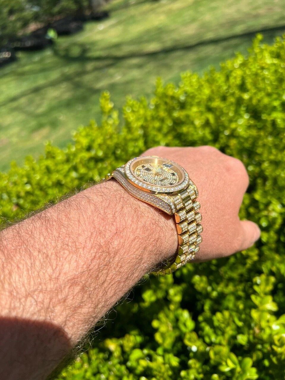 MOISSANITE Mens Presidential Automatic Watch Gold Iced Hip Hop Pass Diamond Test 4 MOISSANITE Mens Presidential Automatic Watch Gold Iced Hip Hop Pass Diamond Test - Image 2