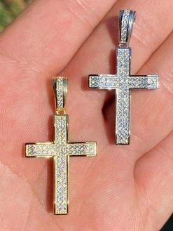 MOISSANITE Passes Diamond Test Solid 925 Silver Iced Diamond Cross Gold Pendant