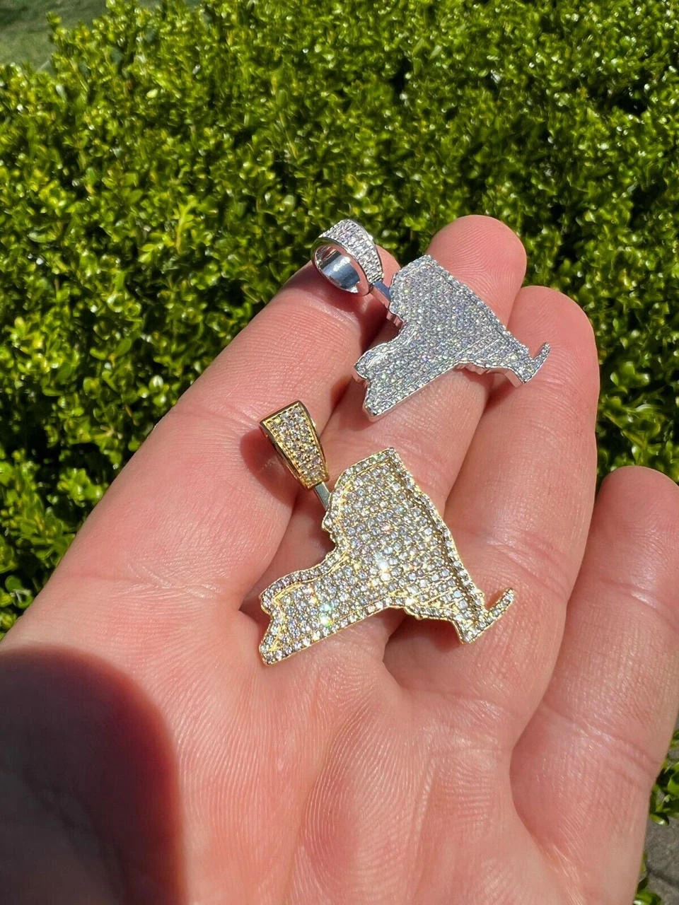 MOISSANITE Real 925 Silver / 14k Gold Hip Hop New York State Shape Pendant Iced 9 MOISSANITE Real 925 Silver / 14k Gold Hip Hop New York State Shape Pendant Iced - Image 7