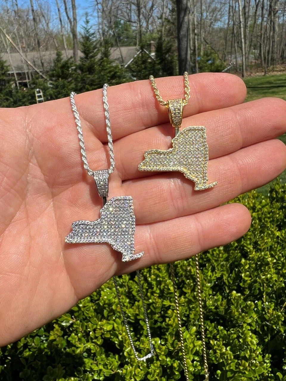 MOISSANITE Real 925 Silver / 14k Gold Hip Hop New York State Shape Pendant Iced 4 MOISSANITE Real 925 Silver / 14k Gold Hip Hop New York State Shape Pendant Iced - Image 2