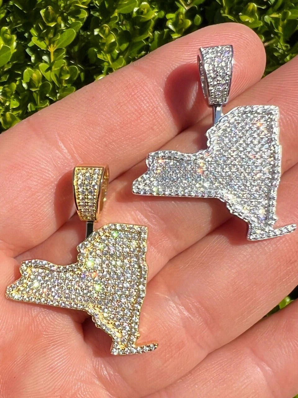 MOISSANITE Real 925 Silver / 14k Gold Hip Hop New York State Shape Pendant Iced 16 MOISSANITE Real 925 Silver / 14k Gold Hip Hop New York State Shape Pendant Iced - Image 14
