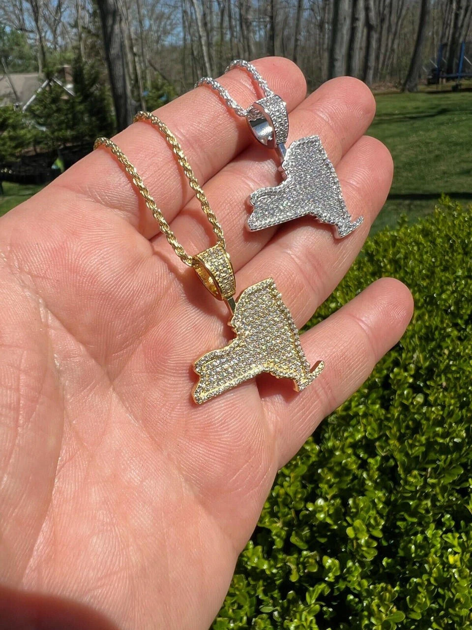 MOISSANITE Real 925 Silver / 14k Gold Hip Hop New York State Shape Pendant Iced 8 MOISSANITE Real 925 Silver / 14k Gold Hip Hop New York State Shape Pendant Iced - Image 6