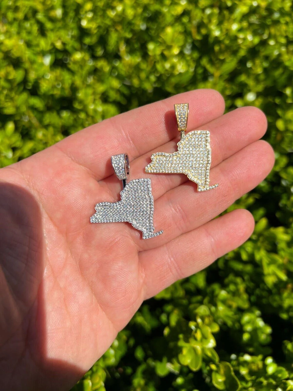 MOISSANITE Real 925 Silver / 14k Gold Hip Hop New York State Shape Pendant Iced 13 MOISSANITE Real 925 Silver / 14k Gold Hip Hop New York State Shape Pendant Iced - Image 11