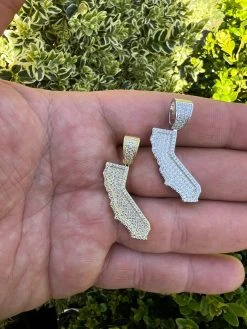 MOISSANITE Real 925 Silver / 14k Gold HipHop California State Shape Pendant Iced -Harlem Bling Shop hip hop moissanite real 925 silver 14k gold hiphop california state shape pendant iced 78671.1674668383