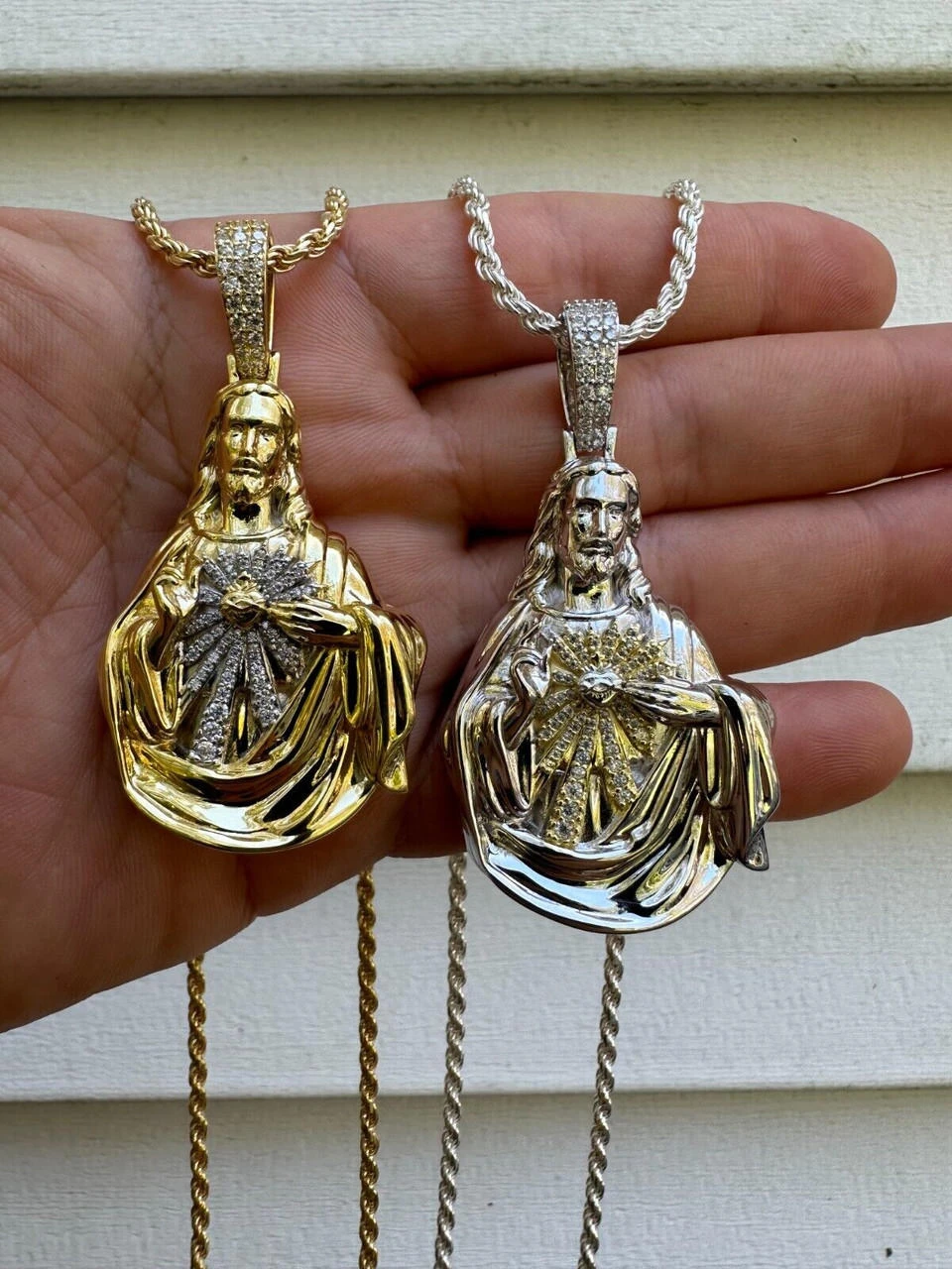 MOISSANITE Real 925 Silver Big Jesus Piece Immaculate Heart 3D Pendant Necklace 20 MOISSANITE Real 925 Silver Big Jesus Piece Immaculate Heart 3D Pendant Necklace - Image 18