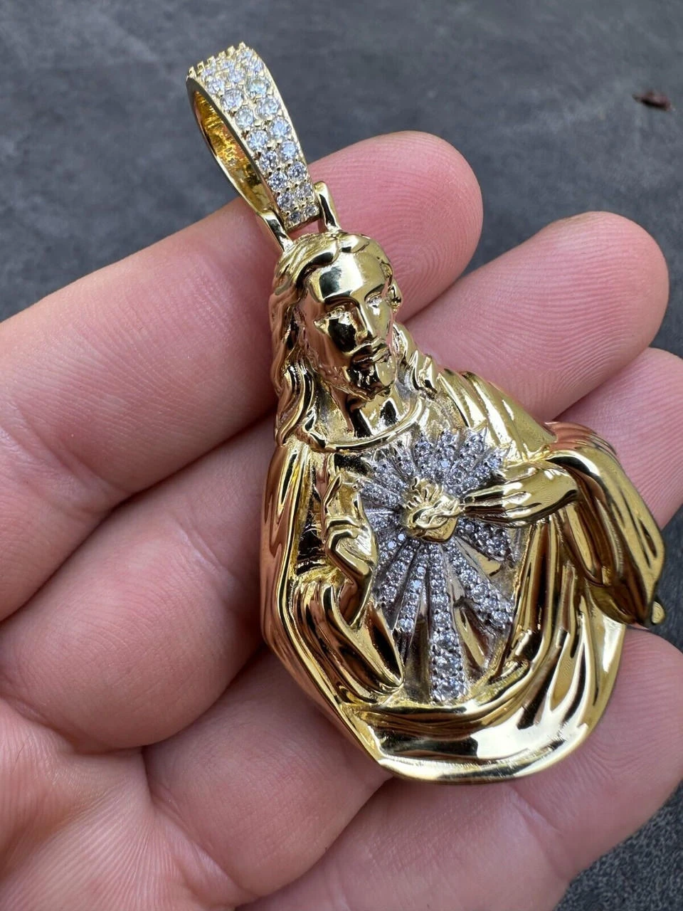 MOISSANITE Real 925 Silver Big Jesus Piece Immaculate Heart 3D Pendant Necklace 9 MOISSANITE Real 925 Silver Big Jesus Piece Immaculate Heart 3D Pendant Necklace - Image 7