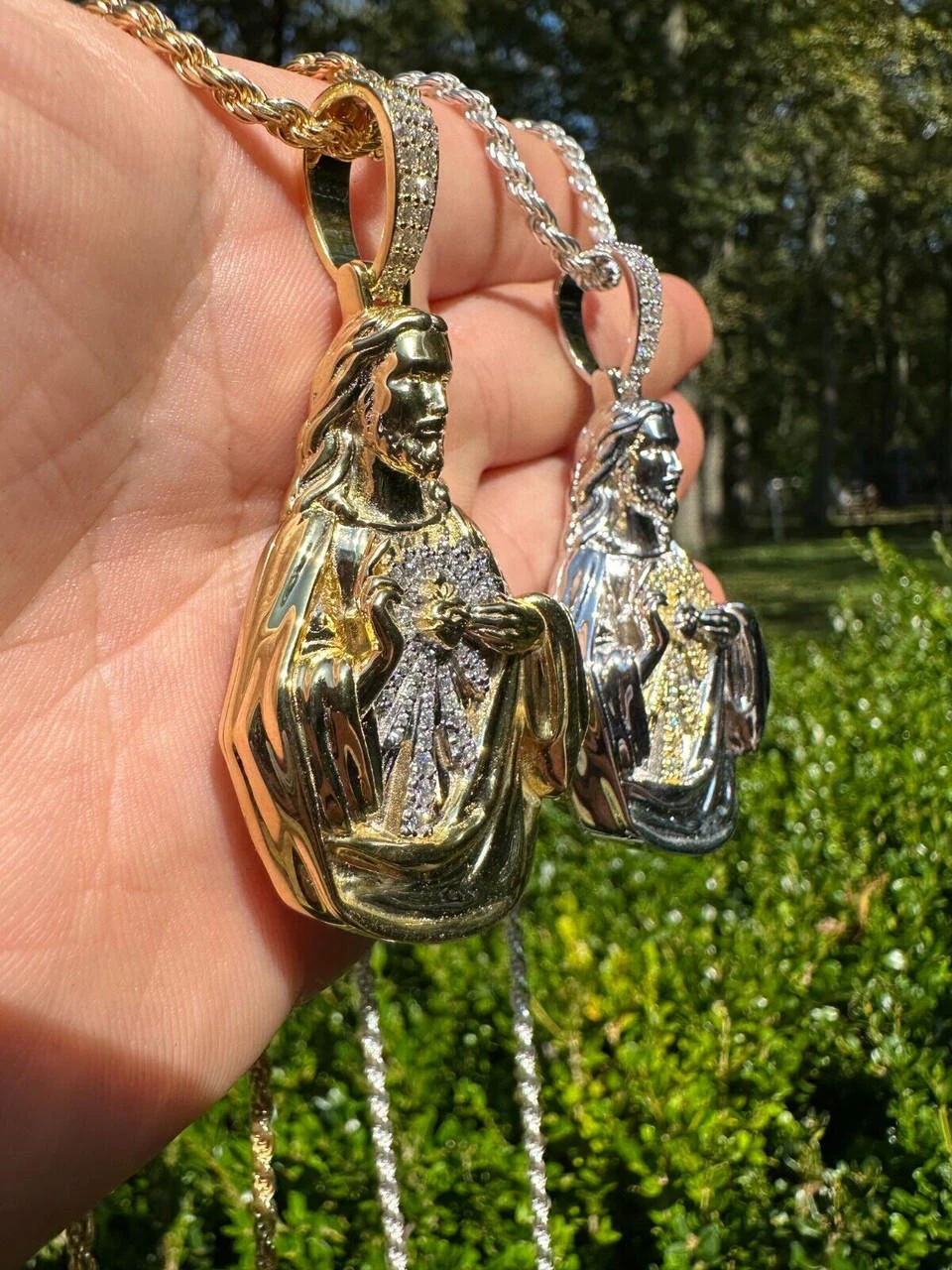 MOISSANITE Real 925 Silver Big Jesus Piece Immaculate Heart 3D Pendant Necklace 17 MOISSANITE Real 925 Silver Big Jesus Piece Immaculate Heart 3D Pendant Necklace - Image 15