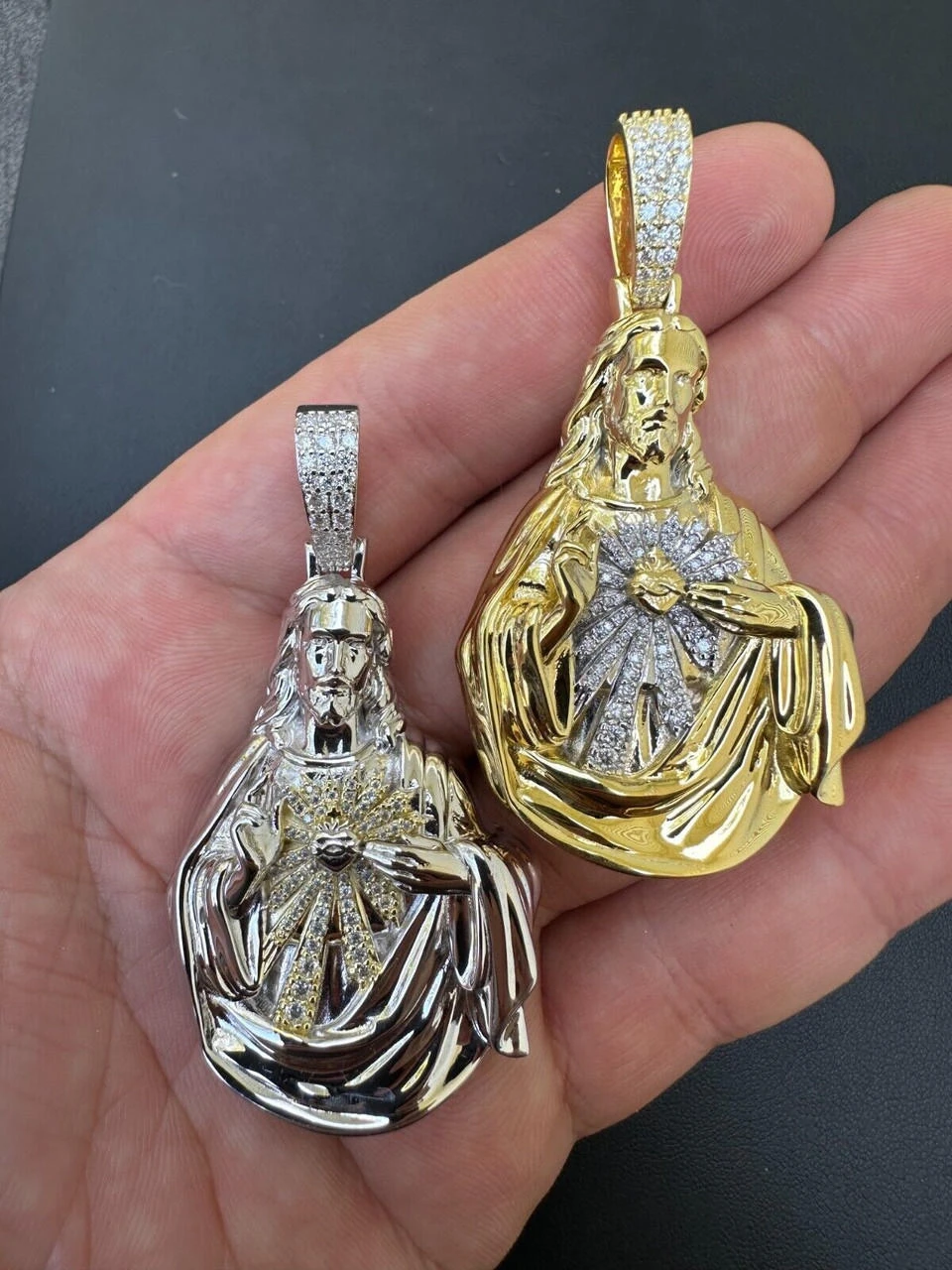 MOISSANITE Real 925 Silver Big Jesus Piece Immaculate Heart 3D Pendant Necklace 4 MOISSANITE Real 925 Silver Big Jesus Piece Immaculate Heart 3D Pendant Necklace - Image 2