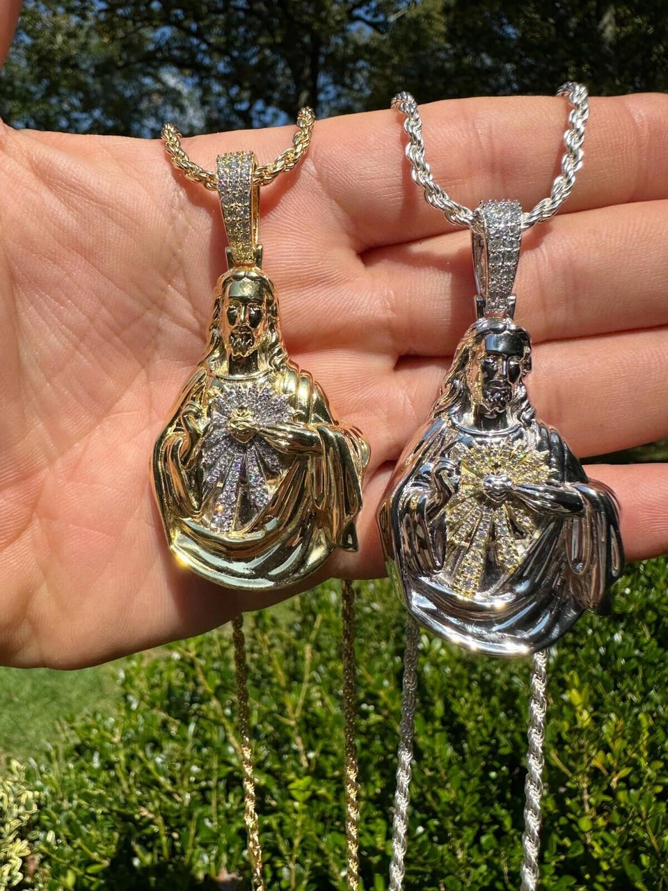 MOISSANITE Real 925 Silver Big Jesus Piece Immaculate Heart 3D Pendant Necklace 15 MOISSANITE Real 925 Silver Big Jesus Piece Immaculate Heart 3D Pendant Necklace - Image 13