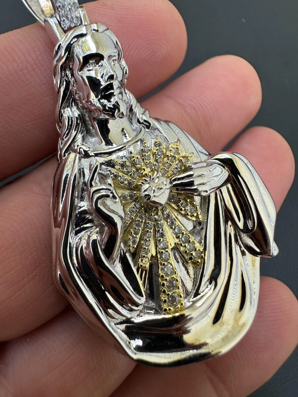 MOISSANITE Real 925 Silver Big Jesus Piece Immaculate Heart 3D Pendant Necklace 19 MOISSANITE Real 925 Silver Big Jesus Piece Immaculate Heart 3D Pendant Necklace - Image 17