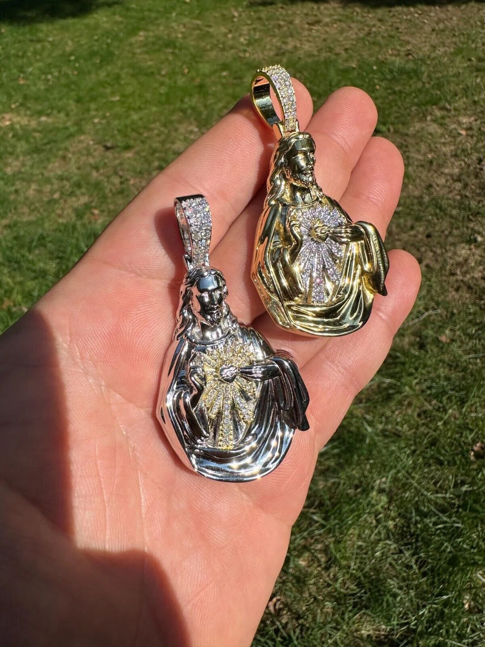 MOISSANITE Real 925 Silver Big Jesus Piece Immaculate Heart 3D Pendant Necklace 6 MOISSANITE Real 925 Silver Big Jesus Piece Immaculate Heart 3D Pendant Necklace - Image 4