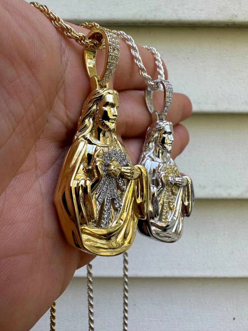 MOISSANITE Real 925 Silver Big Jesus Piece Immaculate Heart 3D Pendant Necklace 11 MOISSANITE Real 925 Silver Big Jesus Piece Immaculate Heart 3D Pendant Necklace - Image 9