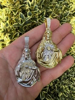 MOISSANITE Real 925 Silver Big Jesus Piece Immaculate Heart 3D Pendant Necklace 40 MOISSANITE Real 925 Silver Big Jesus Piece Immaculate Heart 3D Pendant Necklace -Harlem Bling Shop hip hop moissanite real 925 silver big jesus piece immaculate heart 3d pendant necklace 94713.1696386127