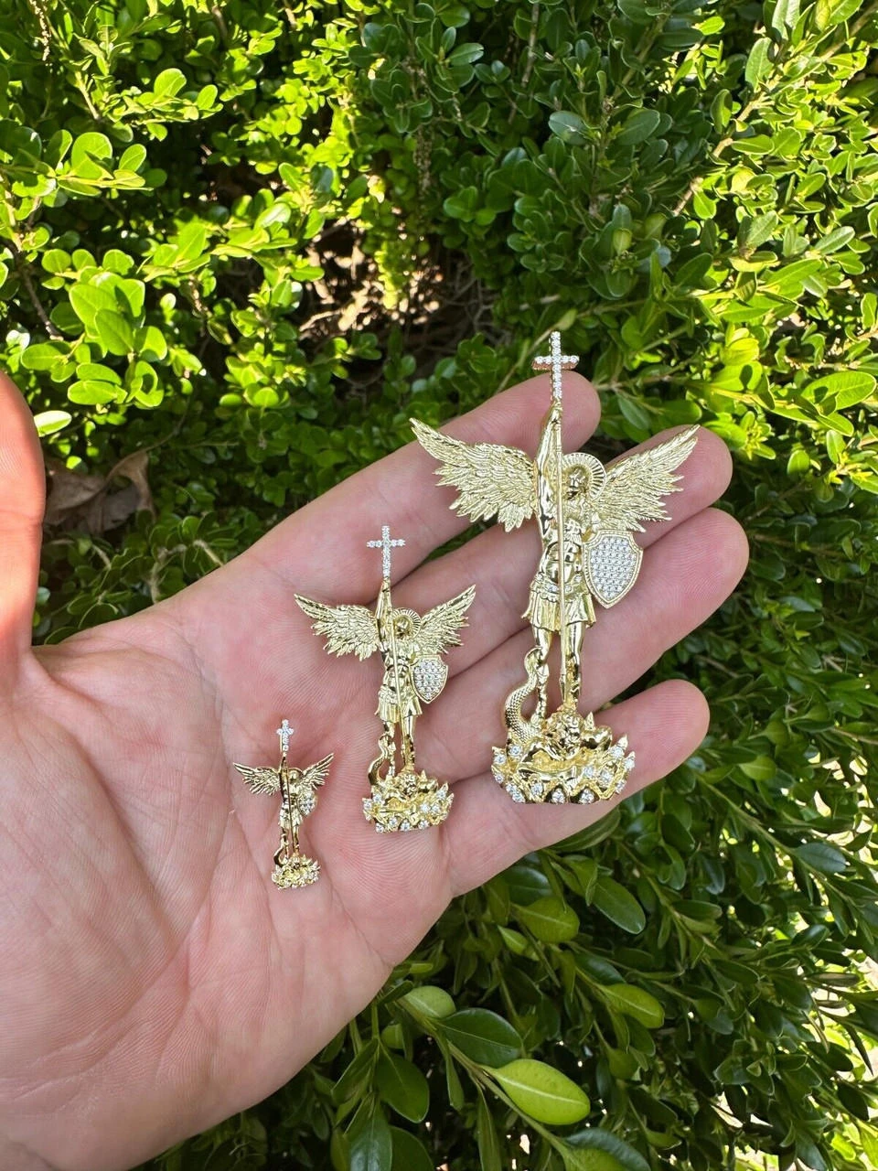 MOISSANITE Real Solid 10k Gold Saint Michael Slaying Dragon Pendant - 3 Sizes 18 MOISSANITE Real Solid 10k Gold Saint Michael Slaying Dragon Pendant - 3 Sizes - Image 16