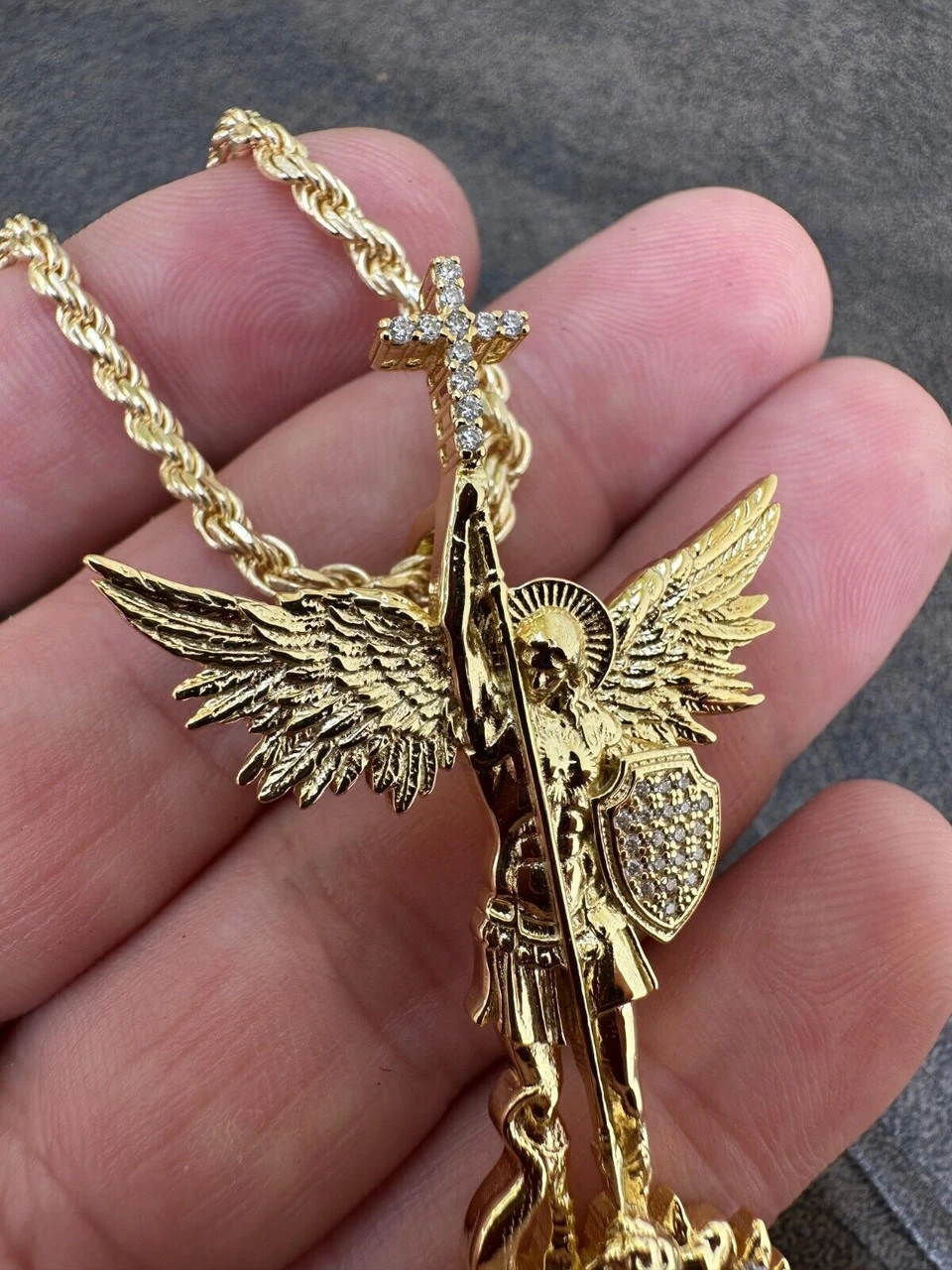 MOISSANITE Real Solid 10k Gold Saint Michael Slaying Dragon Pendant - 3 Sizes 22 MOISSANITE Real Solid 10k Gold Saint Michael Slaying Dragon Pendant - 3 Sizes - Image 20