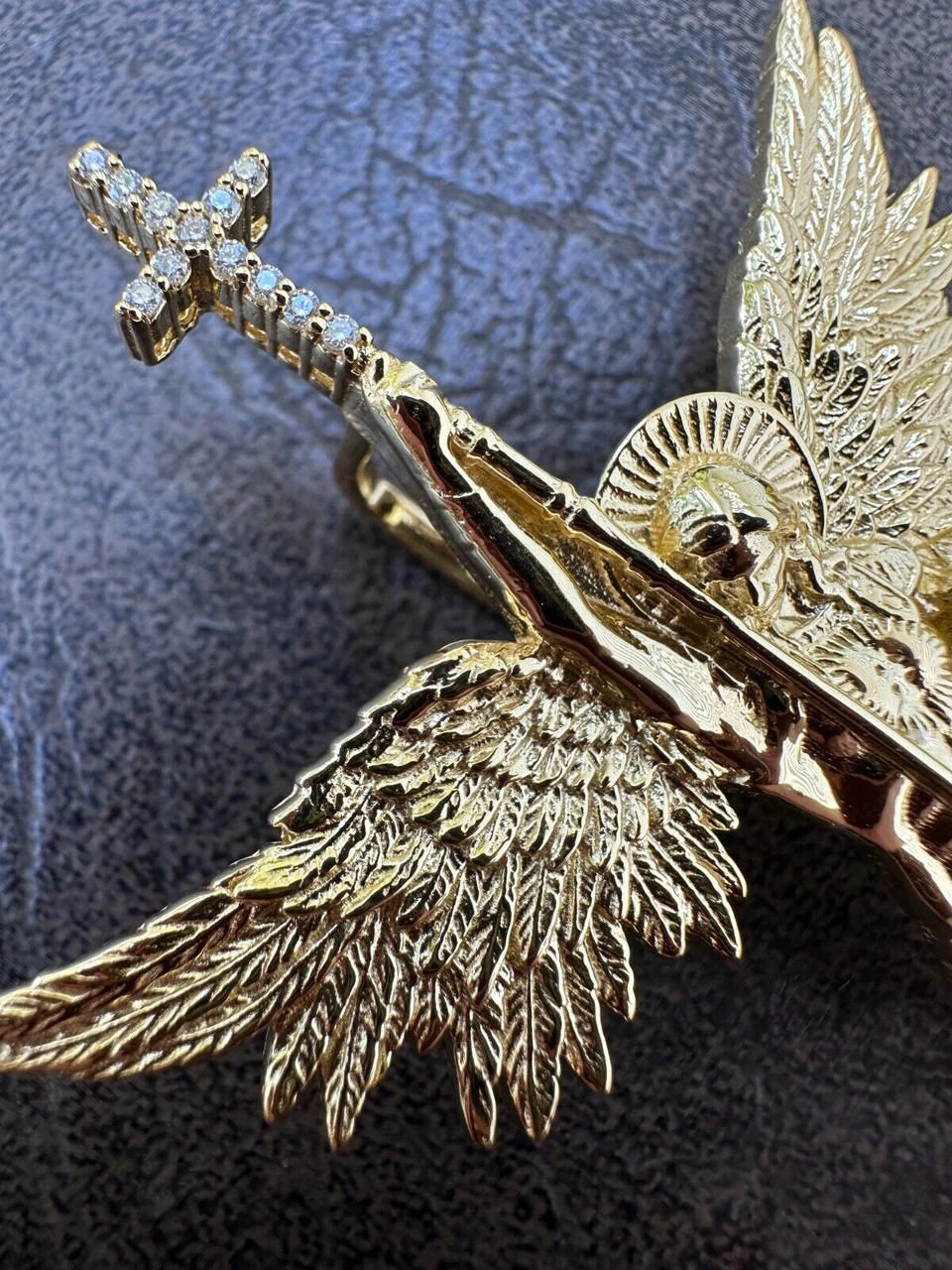 MOISSANITE Real Solid 10k Gold Saint Michael Slaying Dragon Pendant - 3 Sizes 5 MOISSANITE Real Solid 10k Gold Saint Michael Slaying Dragon Pendant - 3 Sizes - Image 3