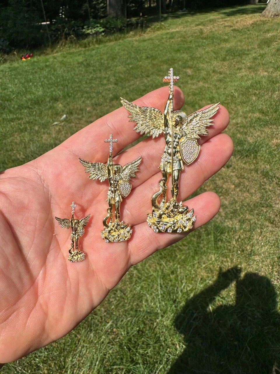 MOISSANITE Real Solid 10k Gold Saint Michael Slaying Dragon Pendant - 3 Sizes 9 MOISSANITE Real Solid 10k Gold Saint Michael Slaying Dragon Pendant - 3 Sizes - Image 7