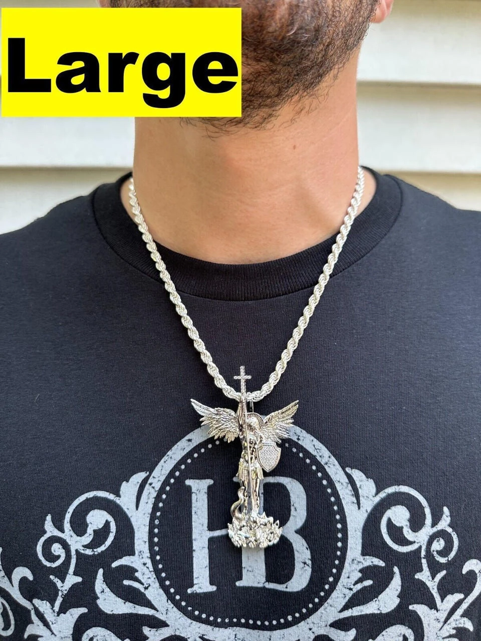 MOISSANITE Real Solid 10k White Gold Saint Michael Slaying Dragon Pendant 8 MOISSANITE Real Solid 10k White Gold Saint Michael Slaying Dragon Pendant - Image 6