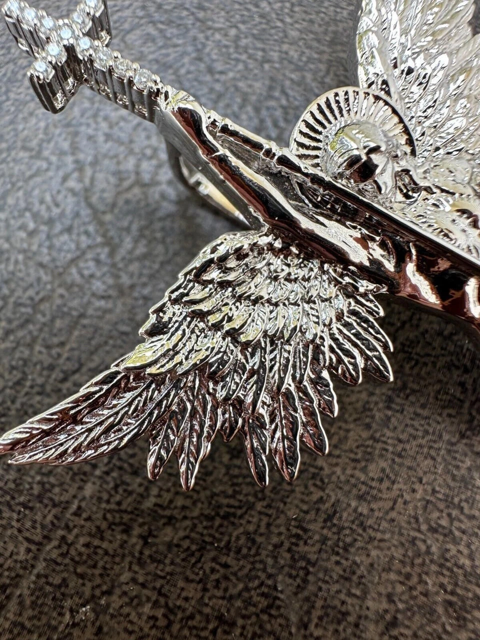 MOISSANITE Real Solid 10k White Gold Saint Michael Slaying Dragon Pendant 5 MOISSANITE Real Solid 10k White Gold Saint Michael Slaying Dragon Pendant - Image 3