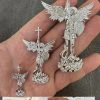 MOISSANITE Real Solid 10k White Gold Saint Michael Slaying Dragon Pendant 1 MOISSANITE Real Solid 10k White Gold Saint Michael Slaying Dragon Pendant -Harlem Bling Shop hip hop moissanite real solid 10k white gold saint michael slaying dragon pendant 23793.1696645443