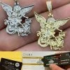 MOISSANITE Saint Michael Archangel Necklace Pendant Necklace Pass Diamond Tester 2 MOISSANITE Saint Michael Archangel Necklace Pendant Necklace Pass Diamond Tester -Harlem Bling Shop hip hop moissanite saint michael archangel necklace pendant necklace pass diamond tester 18001.1664361279