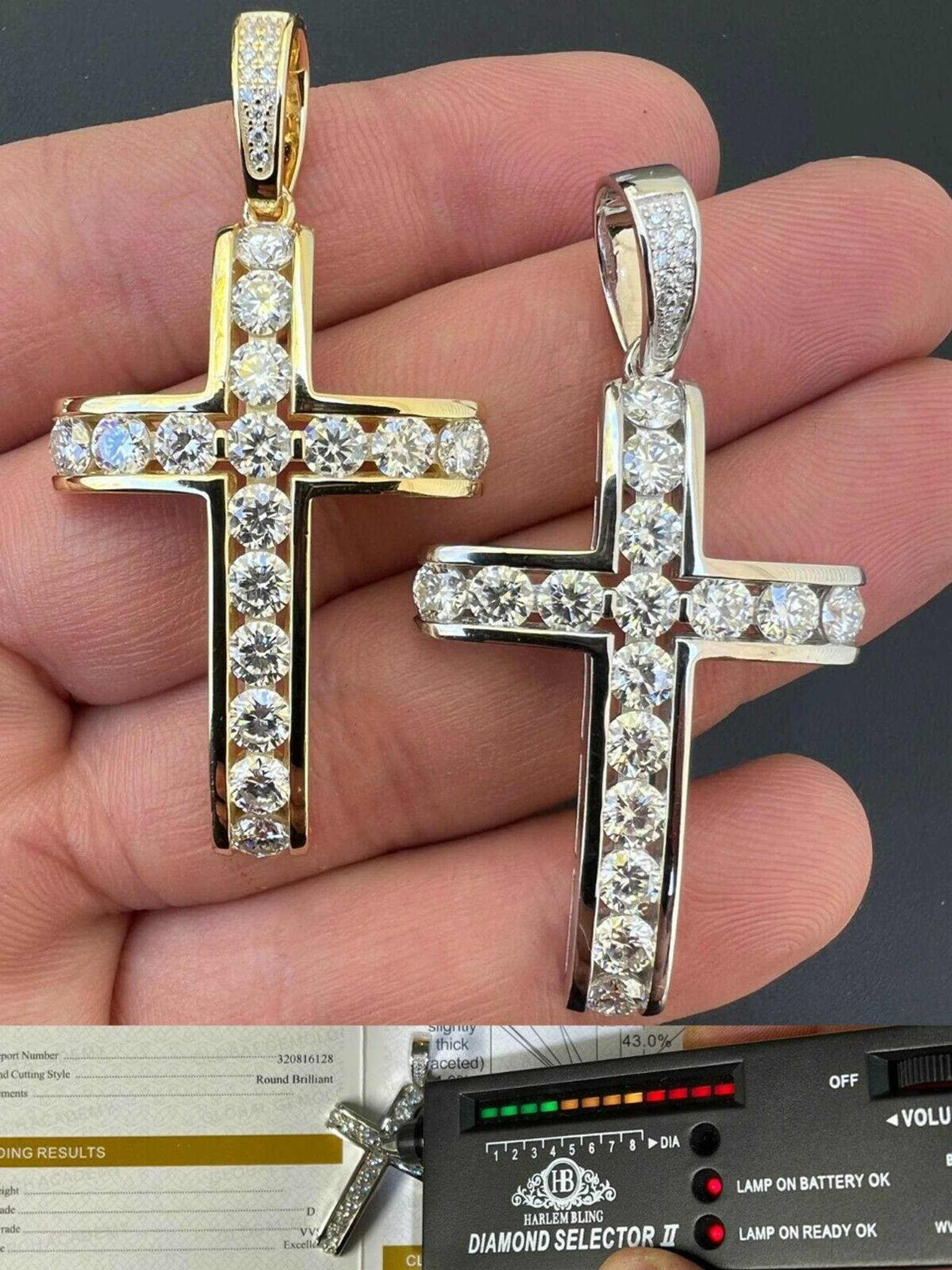 MOISSANITE Silver Gold Real Iced Diamond Tennis Cross Pendant Pass Diamond Test 3 MOISSANITE Silver Gold Real Iced Diamond Tennis Cross Pendant Pass Diamond Test