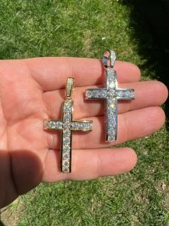 MOISSANITE Silver Gold Real Iced Diamond Tennis Cross Pendant Pass Diamond Test 22 MOISSANITE Silver Gold Real Iced Diamond Tennis Cross Pendant Pass Diamond Test -Harlem Bling Shop hip hop moissanite silver gold real iced diamond tennis cross pendant pass diamond test 21377.1664358370