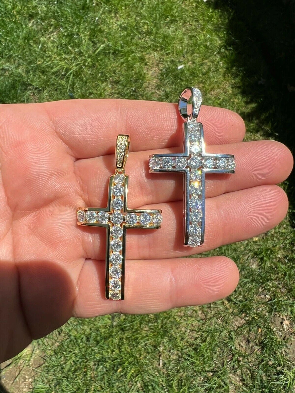 MOISSANITE Silver Gold Real Iced Diamond Tennis Cross Pendant Pass Diamond Test 11 MOISSANITE Silver Gold Real Iced Diamond Tennis Cross Pendant Pass Diamond Test - Image 9