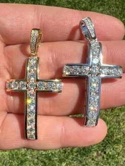 MOISSANITE Silver Gold Real Iced Diamond Tennis Cross Pendant Pass Diamond Test 15 MOISSANITE Silver Gold Real Iced Diamond Tennis Cross Pendant Pass Diamond Test -Harlem Bling Shop hip hop moissanite silver gold real iced diamond tennis cross pendant pass diamond test 80744.1664360356