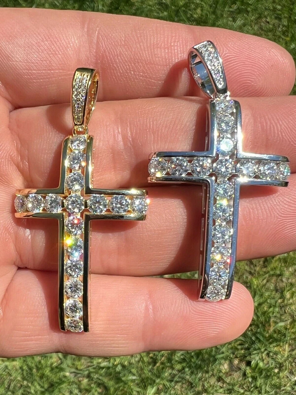 MOISSANITE Silver Gold Real Iced Diamond Tennis Cross Pendant Pass Diamond Test 4 MOISSANITE Silver Gold Real Iced Diamond Tennis Cross Pendant Pass Diamond Test - Image 2