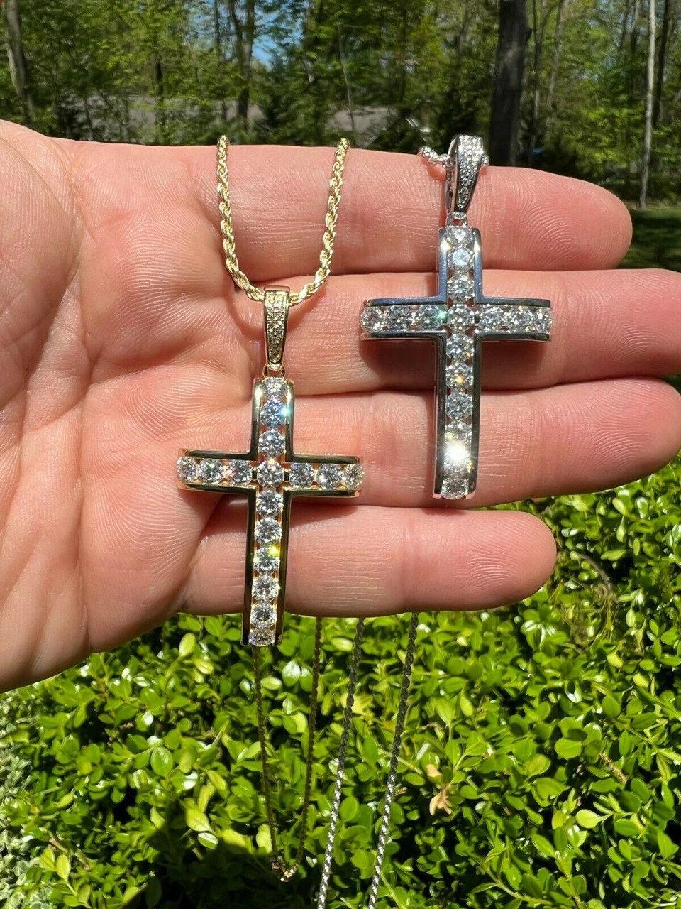 MOISSANITE Silver Gold Real Iced Diamond Tennis Cross Pendant Pass Diamond Test 5 MOISSANITE Silver Gold Real Iced Diamond Tennis Cross Pendant Pass Diamond Test - Image 3