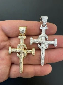MOISSANITE Silver Gold Real Iced Hip Hop Nail Cross Pendant Pass Diamond Tester 25 MOISSANITE Silver Gold Real Iced Hip Hop Nail Cross Pendant Pass Diamond Tester -Harlem Bling Shop hip hop moissanite silver gold real iced hip hop nail cross pendant pass diamond tester 52207.1664362286