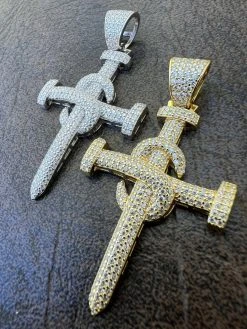 MOISSANITE Silver Gold Real Iced Hip Hop Nail Cross Pendant Pass Diamond Tester 18 MOISSANITE Silver Gold Real Iced Hip Hop Nail Cross Pendant Pass Diamond Tester -Harlem Bling Shop hip hop moissanite silver gold real iced hip hop nail cross pendant pass diamond tester 65089.1664356939