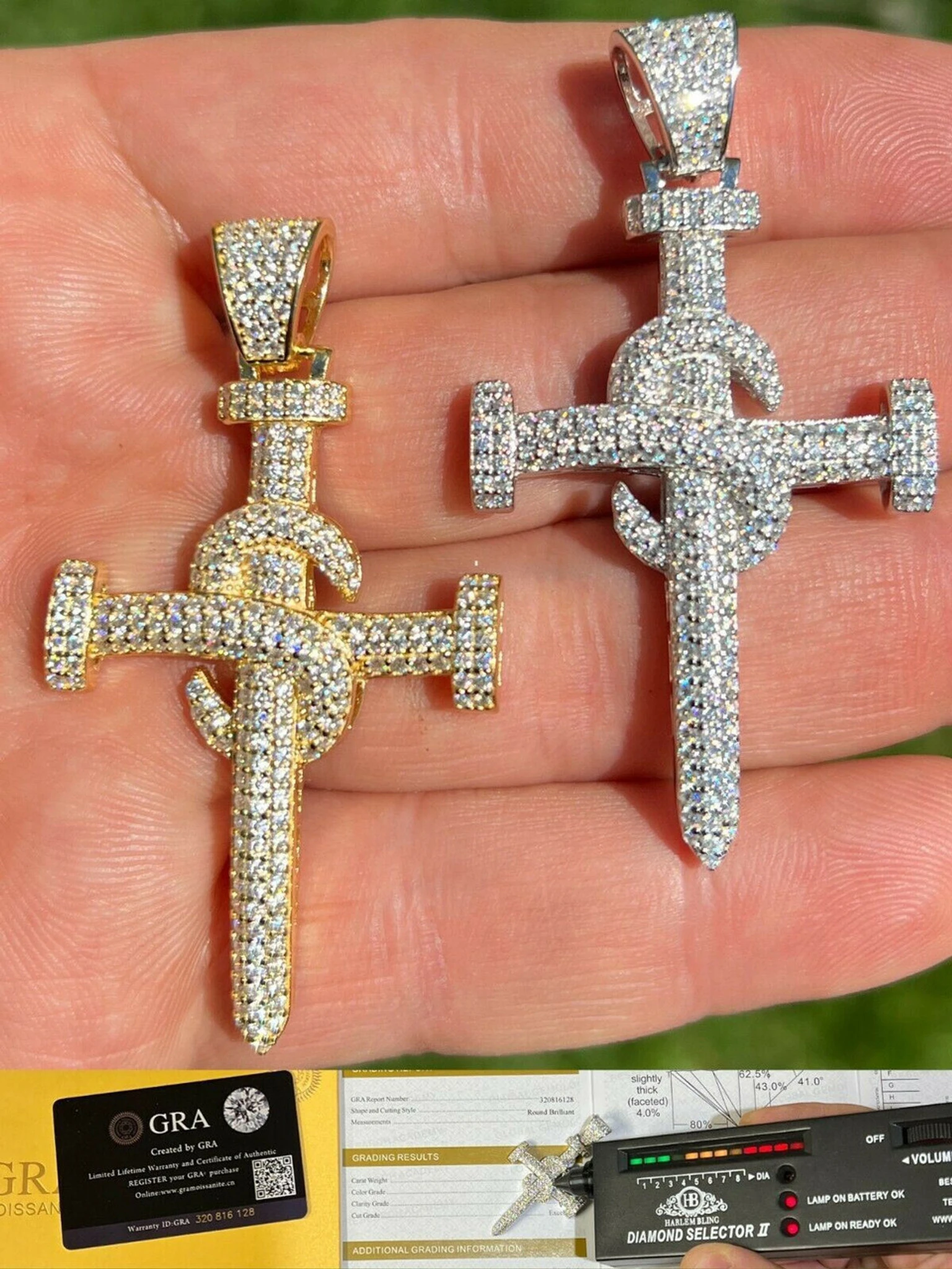 MOISSANITE Silver Gold Real Iced Hip Hop Nail Cross Pendant Pass Diamond Tester 3 MOISSANITE Silver Gold Real Iced Hip Hop Nail Cross Pendant Pass Diamond Tester
