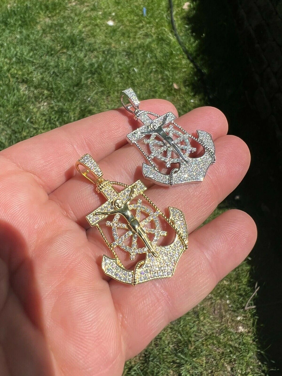 MOISSANITE Silver Gold Real Iced Jesus Anchor Crucifix Pendant Pass Diamond Test 4 MOISSANITE Silver Gold Real Iced Jesus Anchor Crucifix Pendant Pass Diamond Test - Image 2