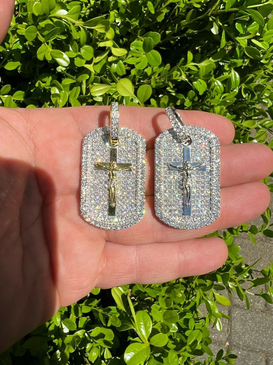 MOISSANITE Silver Gold Real Iced Jesus & Cross Dog Tag Pendant Pass Diamond Test 4 MOISSANITE Silver Gold Real Iced Jesus & Cross Dog Tag Pendant Pass Diamond Test - Image 2